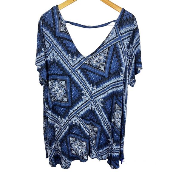 American Rag Blue Paisley Bandana Print Swing Boho Tunic Top Size 1X NWT - Picture 2 of 8